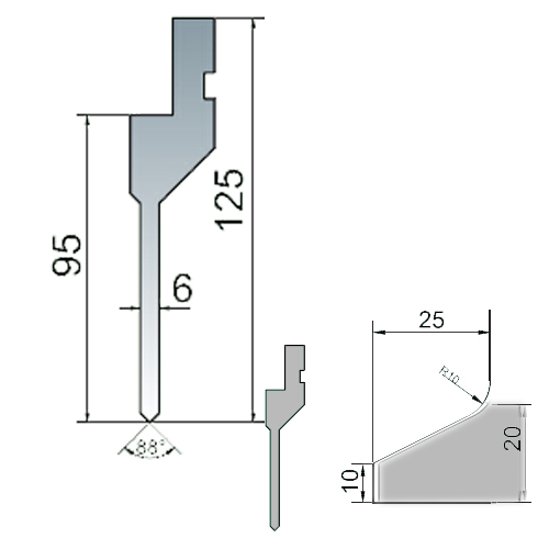 88°upper punch of right angle bending tool-3d
